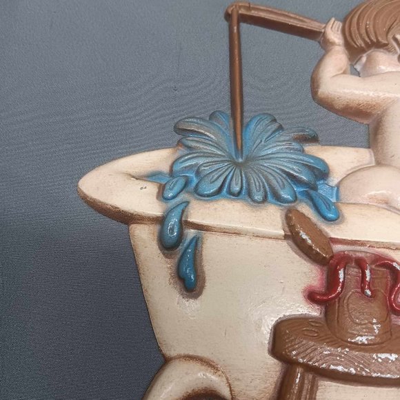 Vintage 1973 Sexton Metal Boy Fishing in Tub Wall Decor - Picture 8 of 9